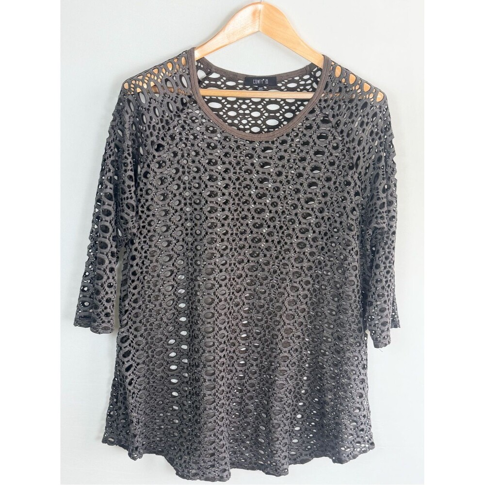 Comfy USA Open Weave Laser Cut Tunic Top Olive Medium